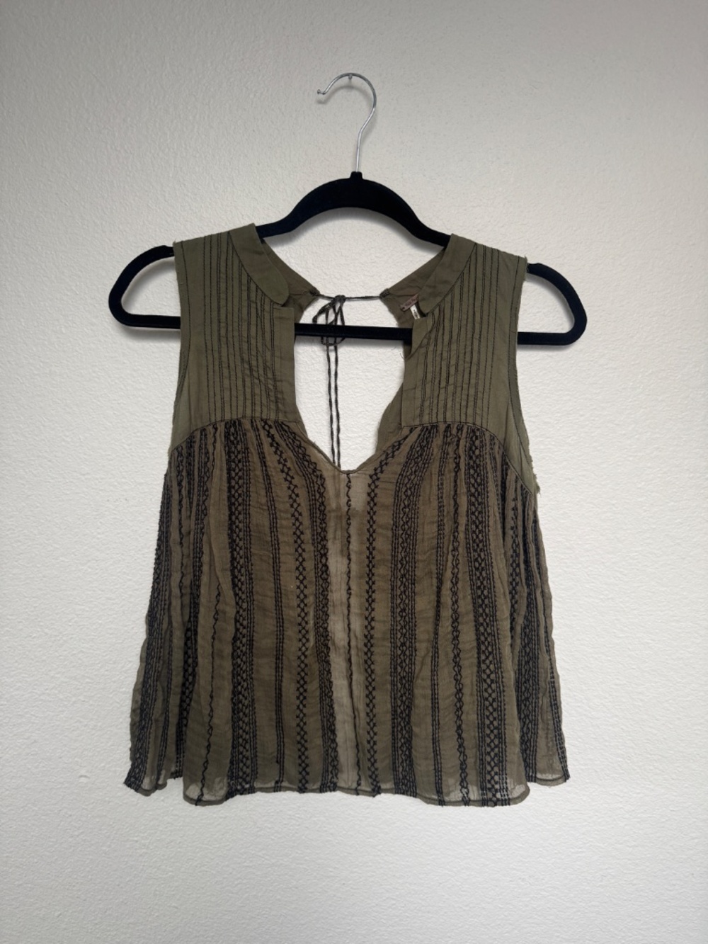 Free People- Olive Detailed Stitching Blouse Top